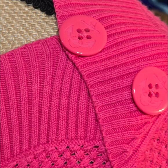 TALBOTS Pink Waffle BASKET WEAVE SWEATER SOLID Boat Neck Button Size Large - Picture 7 of 7